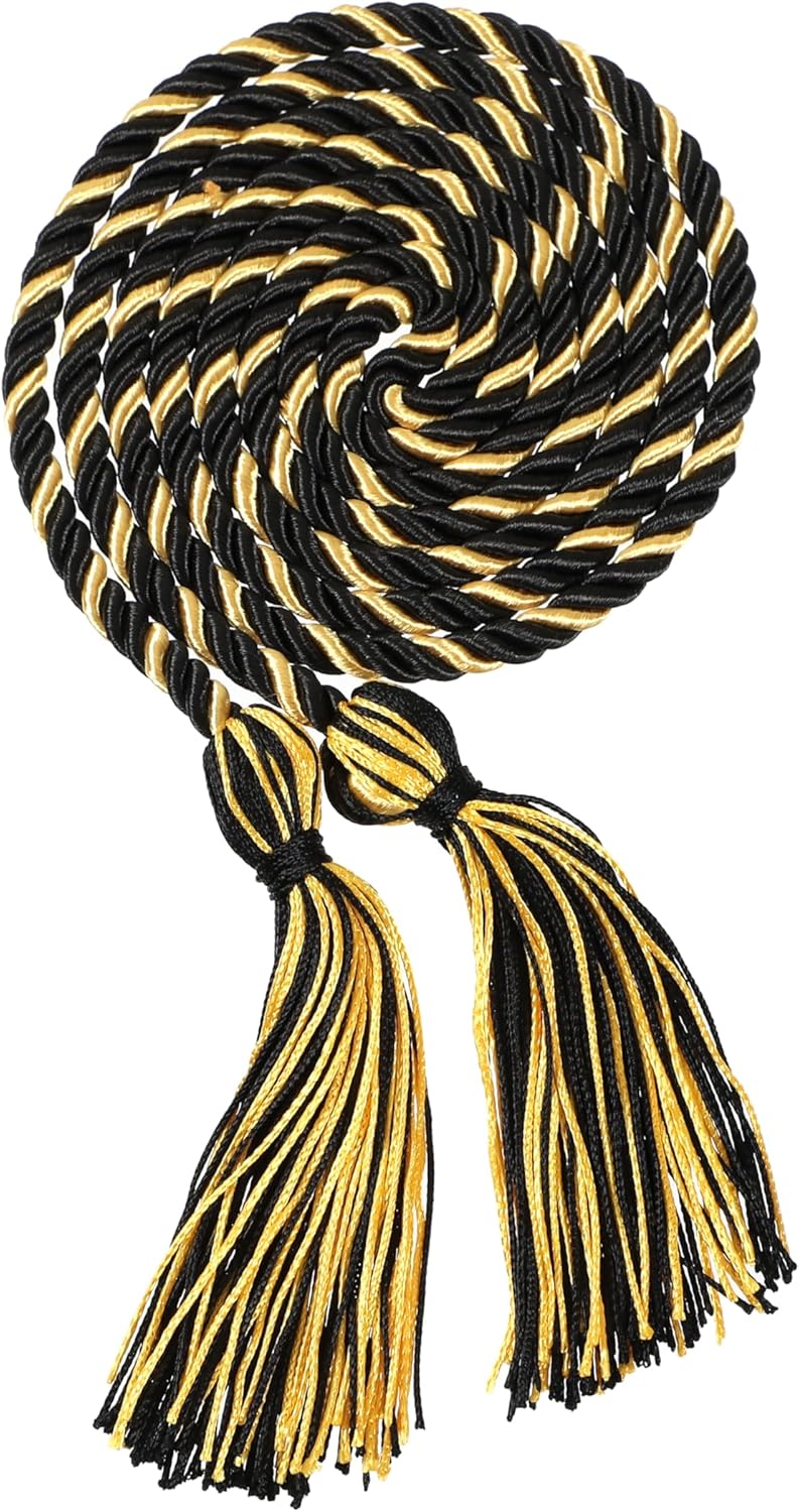 Erligo 2Pcs Graduation Multi Color Braided Honor Cords with Tassel for High School Bachelor Master Doctor 68" Long (Black Gold) - Image 2